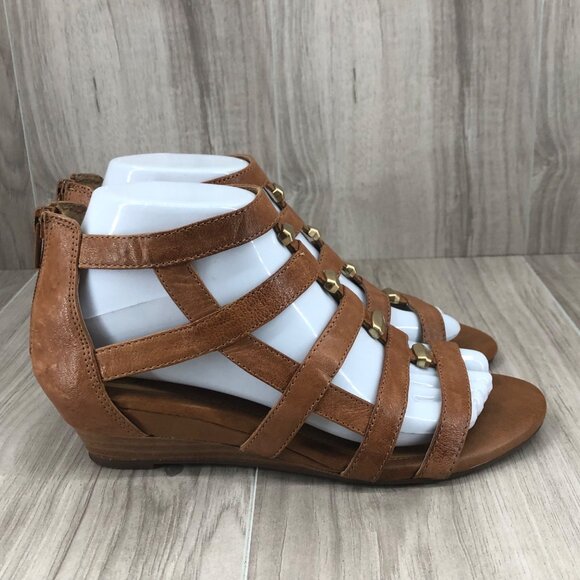 Sofft Sandals Womens 7M Rio Wedge Brown Leather Gladiator Back Zip Comfort Shoes - Picture 1 of 12